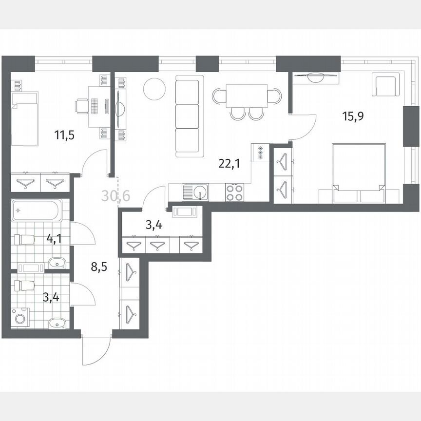 2-к. квартира, 69 м², 7/12 эт.