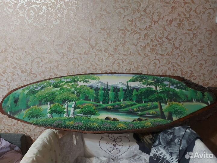 Картина на срезе дерева