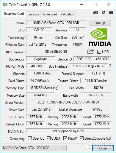 Gigabyte gtx1060 6gb