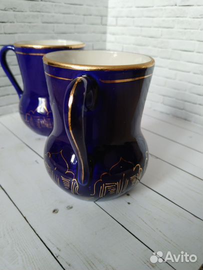 Заварочный чайник и чашки Гжель кобальт