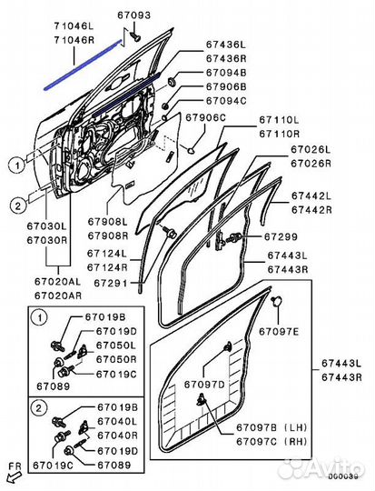 Уплотнитель стекла двери передний левый Mitsubishi