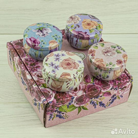 Набор 4 шт сувенирных баночек цветы 65 мл №42