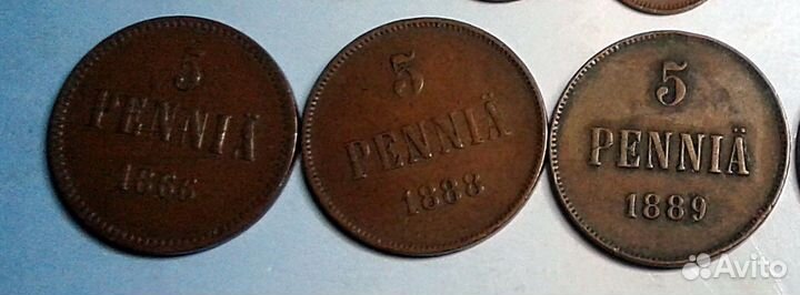 Монеты1,5,10 Пенни, Россия для Финл., цена разная