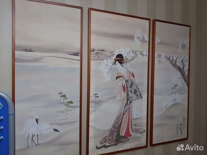 Триптих. Роспись по шёлку. Японская тема