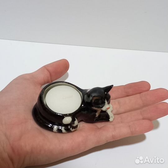 Фарфоровая статуэтка кот чёрный.Подсвечник Франция