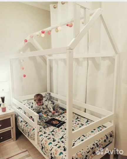 Кроватка высокий борт детская домик из натуральног
