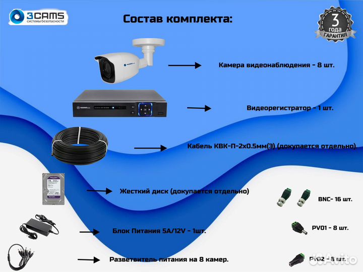 Видеонаблюдение 8 уличных камер