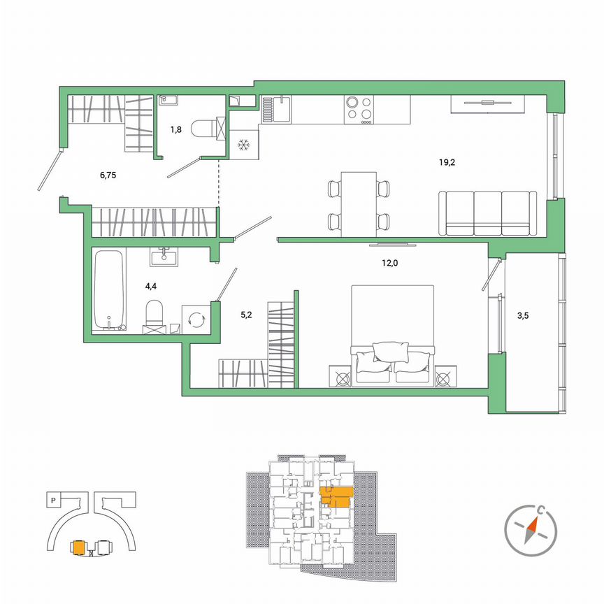 1-к. квартира, 51,1 м², 2/25 эт.