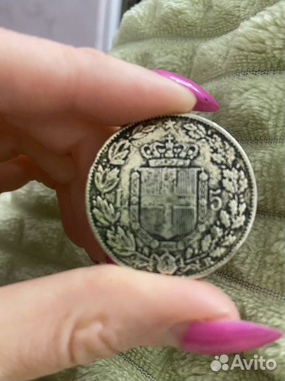 Монета Италия 5 лир 1878 Умберто I