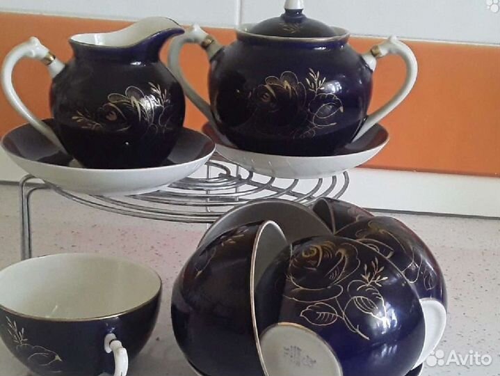 Сервиз чайный кобальт позолота