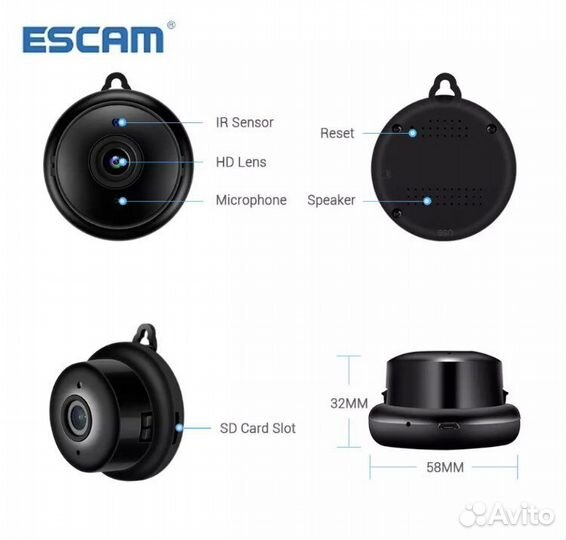 IP-камера Escam V380 Mini 1080P HD с ночным видени