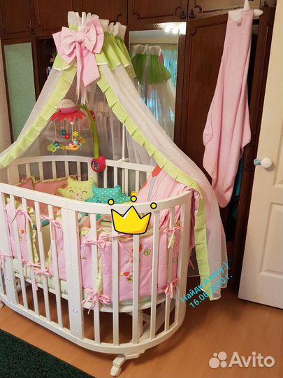 Детская круглая овальная кроватка трасформер 8 в 1