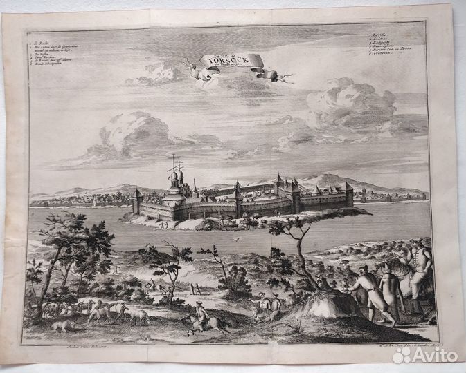 Антикварная гравюра Тверская губерния Торжок 1727