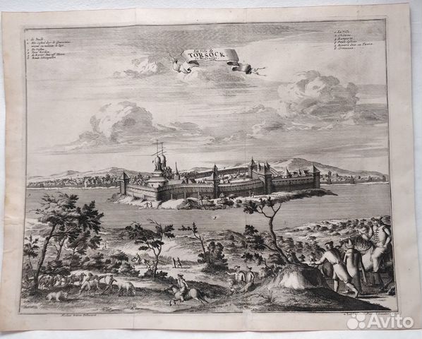 Антикварная гравюра Тверская губерния Торжок 1727