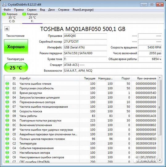 Жесткий диск Toshiba 500 гб MQ01ABF050 (C5T)