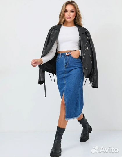 Юбка женская джинсовая миди с разрезом