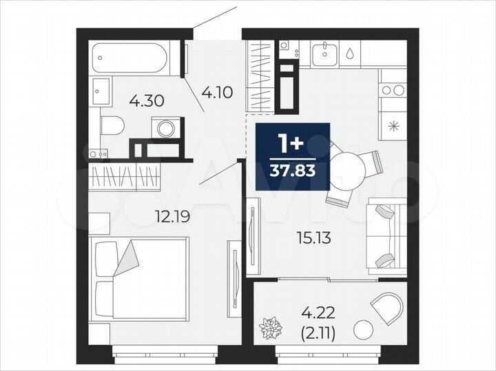 1-к. квартира, 37,8 м², 7/21 эт.