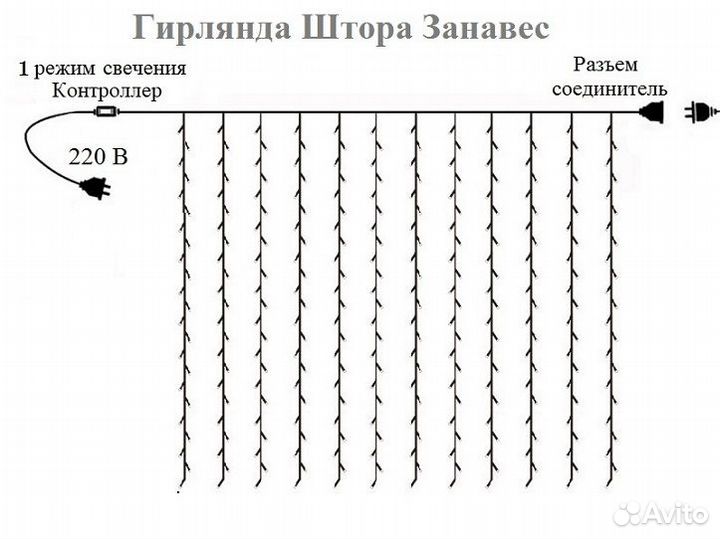 Желтая уличная гирлянда Штора 3х2 м 20 нитей