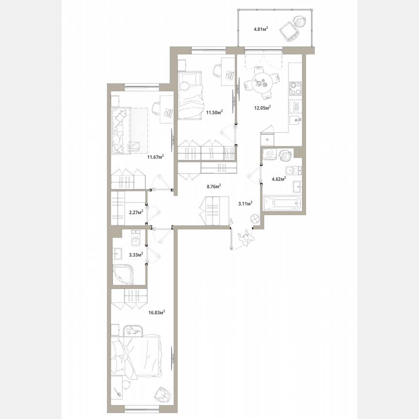 3-к. квартира, 75,6 м², 2/12 эт.