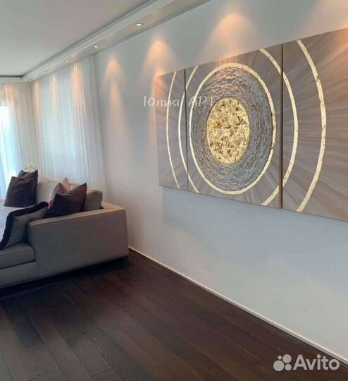 Картина с золотом в интерьер большая на холсте