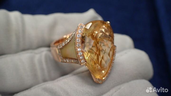 Золотое кольцо с цитрином 20.51 карат