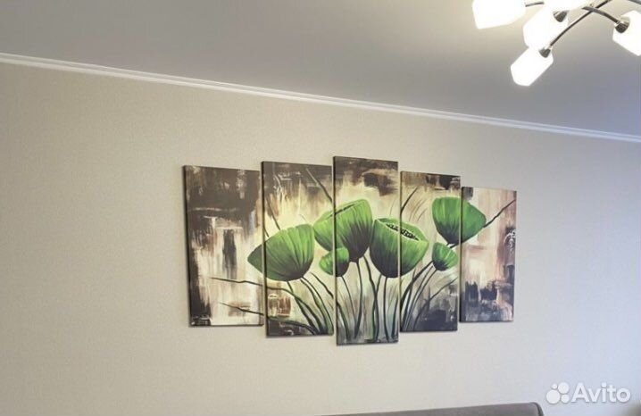 Модульная картина зеленые маки 64х38