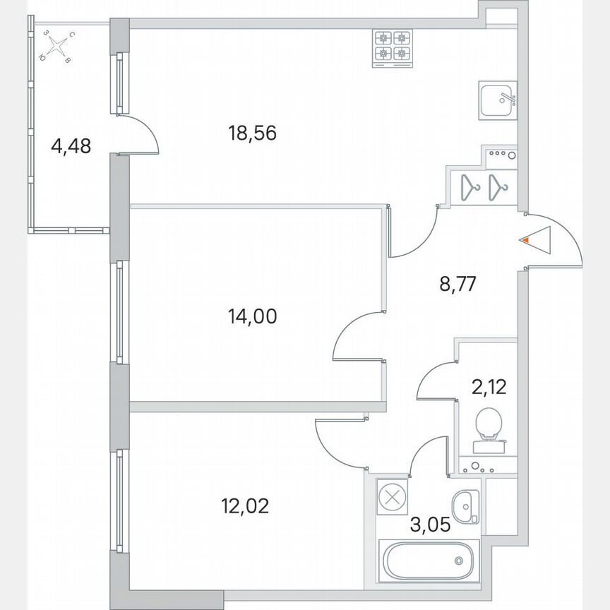 2-к. квартира, 59,5 м², 1/8 эт.