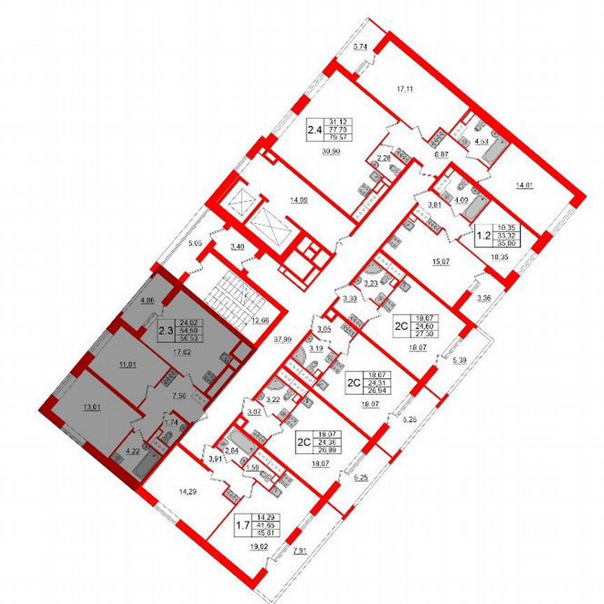 2-к. квартира, 54,5 м², 4/17 эт.