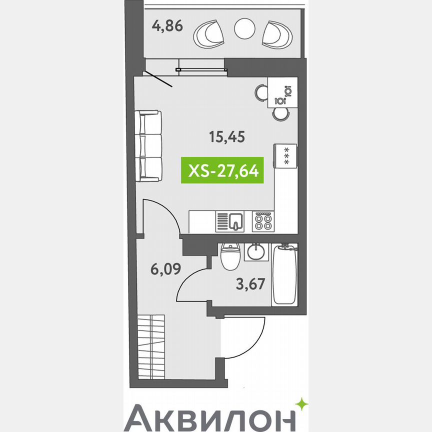 Квартира-студия, 27,6 м², 12/13 эт.