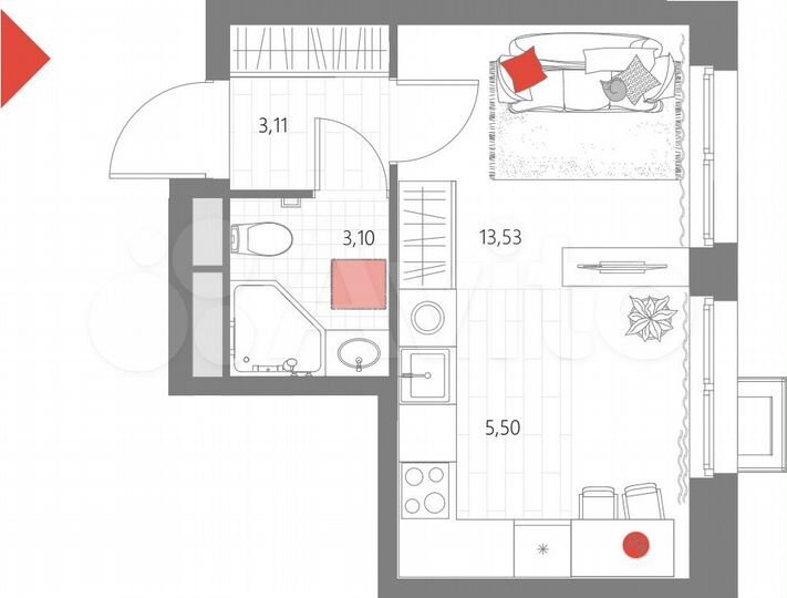 Квартира-студия, 25,2 м², 28/29 эт.