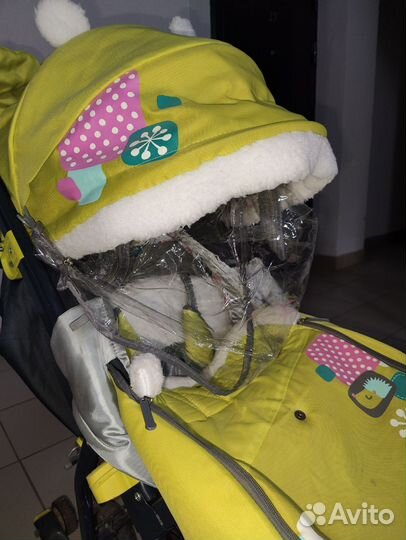 Санки коляска Ника 7-6 лимонный с жирафом