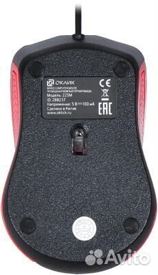 Мышь проводная Oklick 225M черный/красный USB