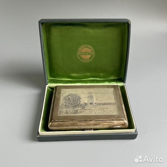 Серебряный портсигар.Маяк на Волге. 875 проба.ссср