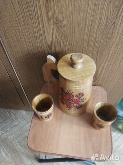 Кувшин деревянный со стаканами пр-ва России