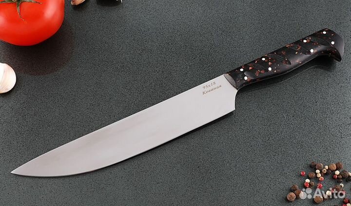 Нож Шеф №1 сталь 95Х18, рукоять коричневый акрил