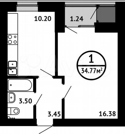 1-к. квартира, 34,8 м², 1/8 эт.