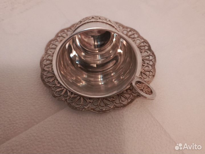 Кофейная чашка. С блюдцем. Мельхиор