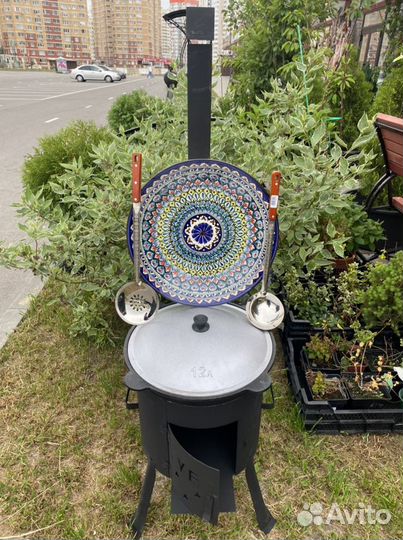 Казан+печь 12.л чугунный+шумовка подарок