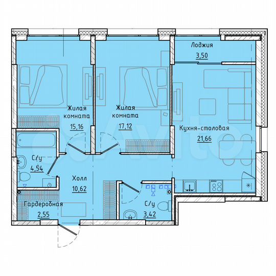 2-к. квартира, 77,3 м², 4/16 эт.