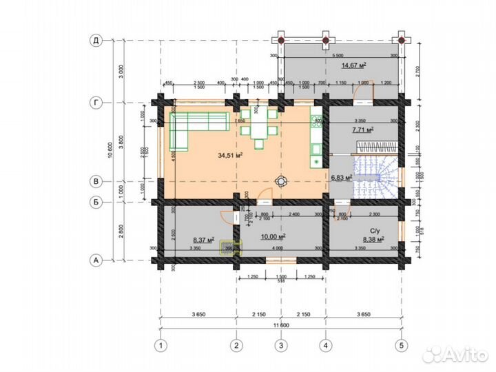 Сруб дома из бревна 161м2. Проект 