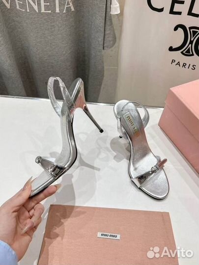 Босоножки MIU MIU натуральная кожа серебряные