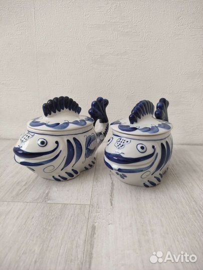 Статуэтка рыба икорница гжель СССР