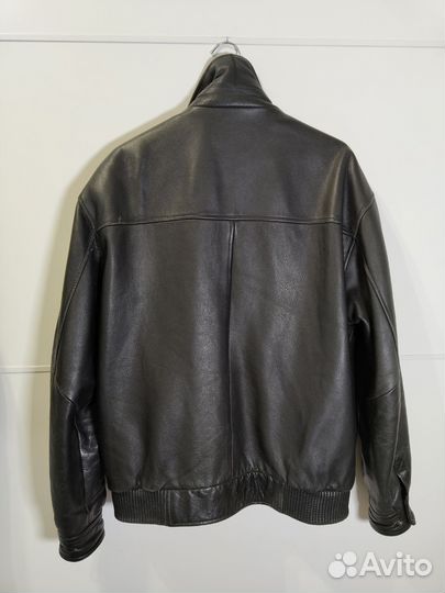 Винтажный кожаный бомбер оверсайз