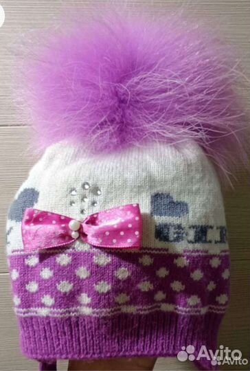 Зимняя шапка девочке (натуральный помпон)