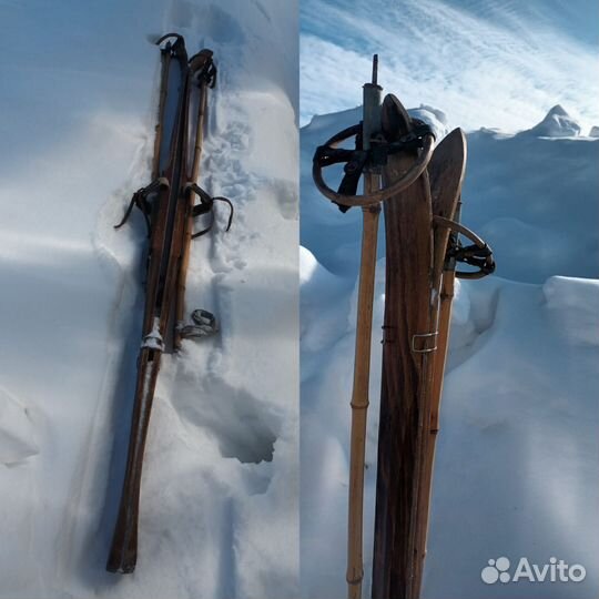Лыжи деревянные с палками