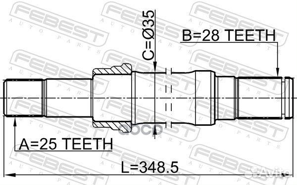 Полуось R 25x350x28 chery tiggo T11 2006-2013 F