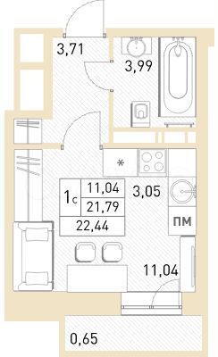 Квартира-студия, 22,4 м², 13/17 эт.