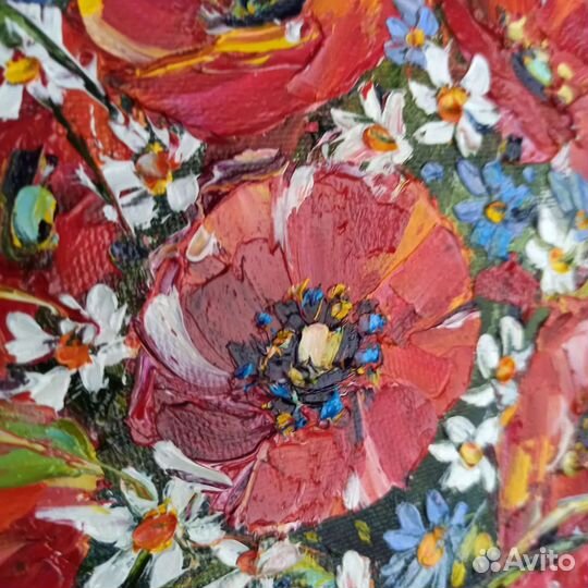 Картина маки маслом ромашки цветы на холсте