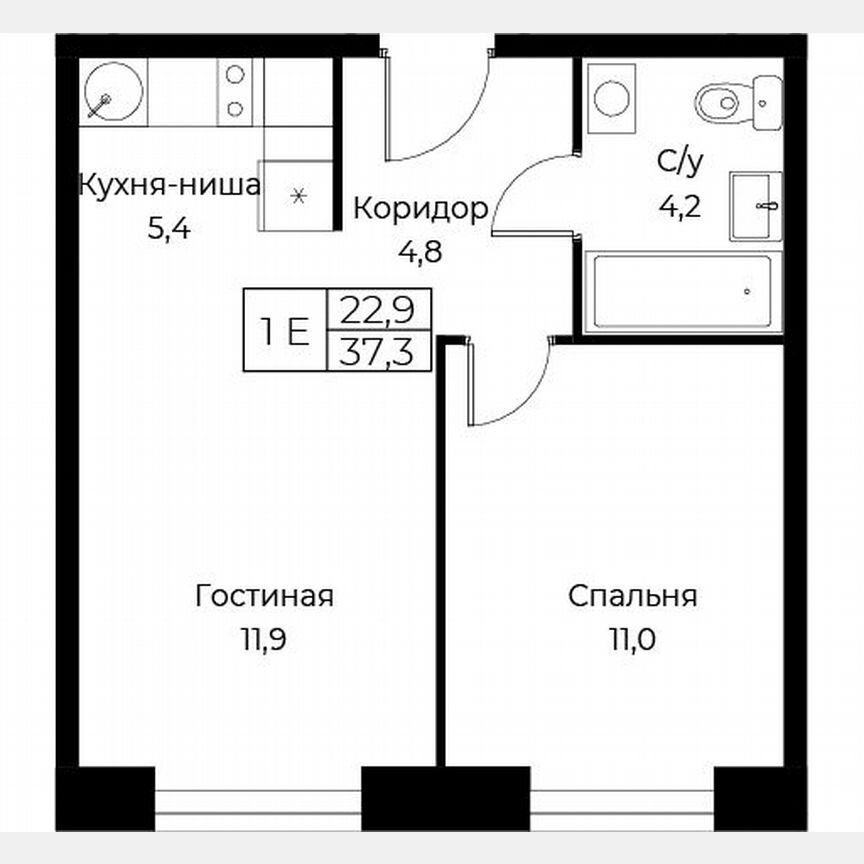 1-к. апартаменты, 37,3 м², 3/30 эт.