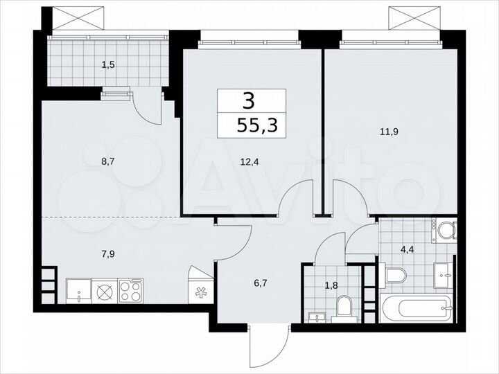 3-к. квартира, 55,3 м², 5/14 эт.